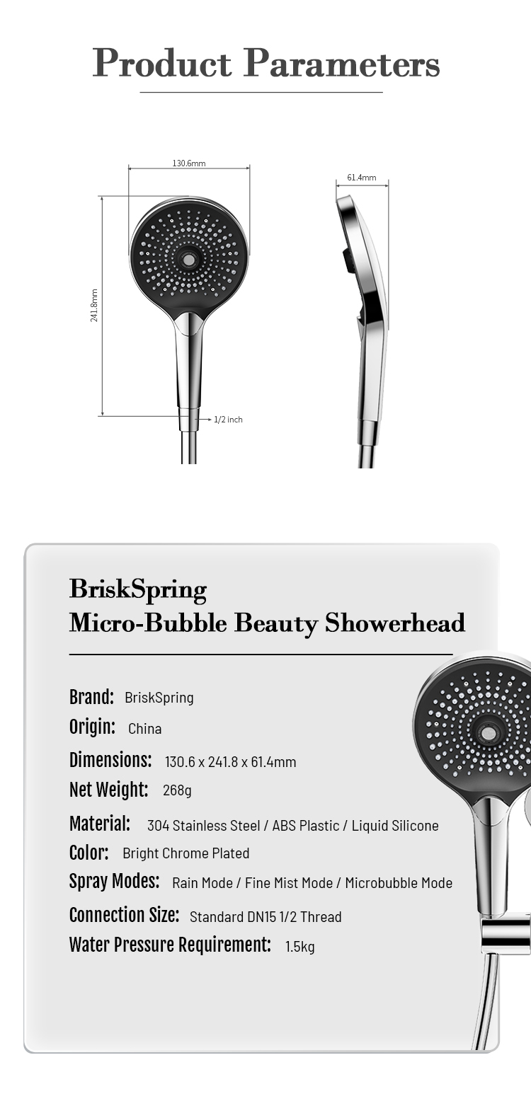 Luxury Micro Nano Bubble Shower Head with Deep Pore Cleansing and Self-Cleaning Antibacterial Nozzles for Skin and Hair Care