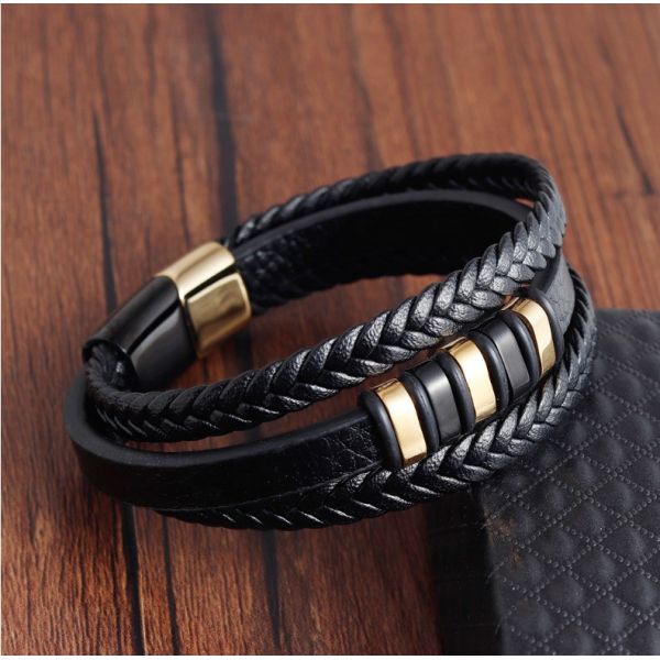 European Market Bestseller Weave Leather Bracelet with Silver Plated Stainless Steel