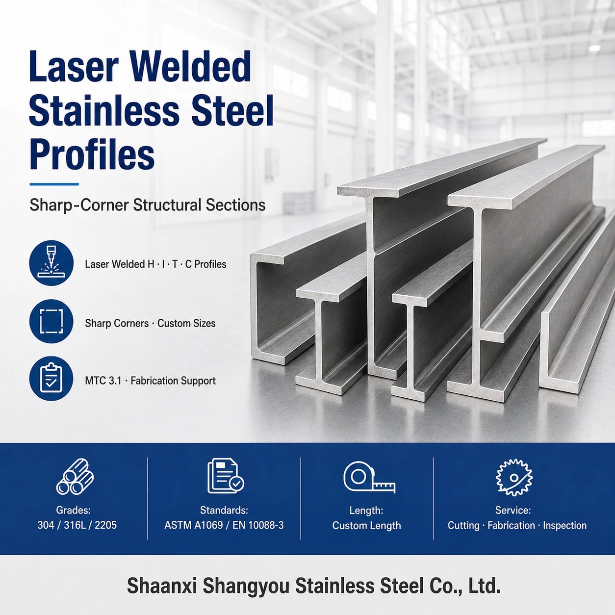 Laser Welded Stainless Steel Profiles with Sharp Corners and Custom Sizes