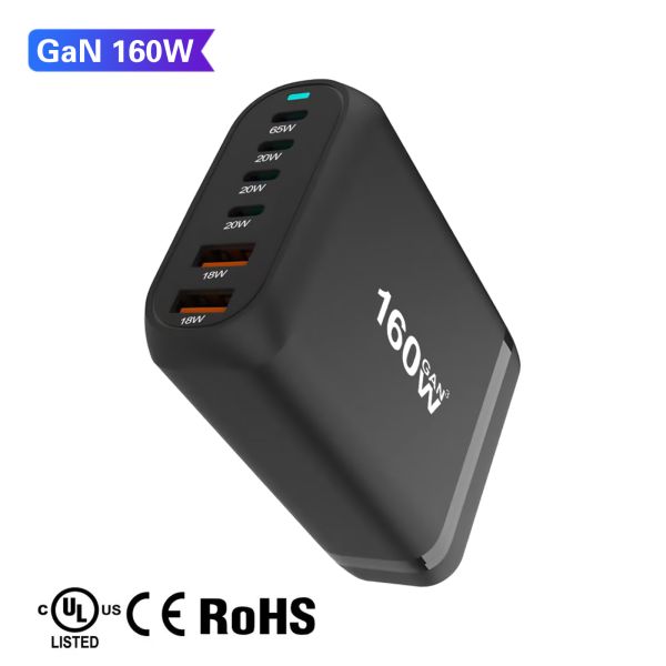 160W 4USB 2USB-C Portos PD Carregador de Desktop Rápido Para Carregamento de Potência de MacBook e Laptop