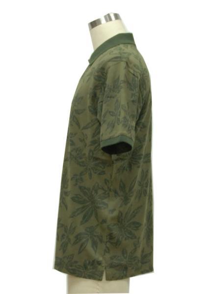 Mint / Lime / Dark Green Mens Polo T Shirts Wash Pique Maple Leaf Allover Print