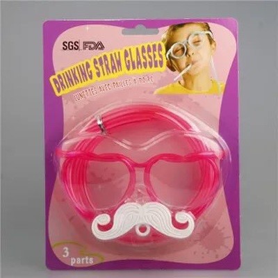 Unique Replacing Plastic Straws , Glasses Style Custom Plastic Straws