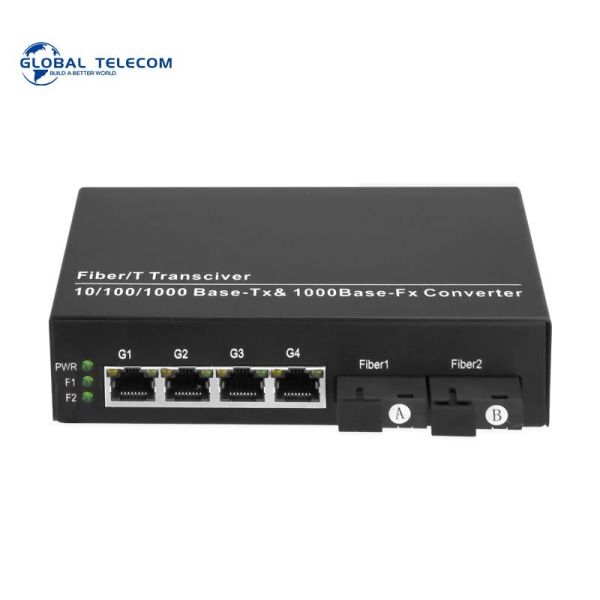 1000Mbps SM Sc Fiber Media Converter 20KM Transmission 2 Fiber 4 RJ45