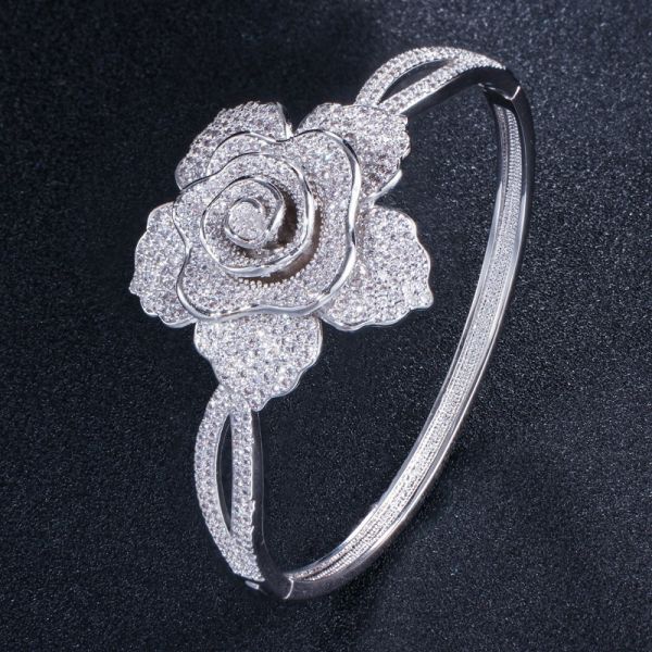 Luxury Rhinestone Flower Bracelet for Women Crystal Bracelet Wedding Bridal Bracelet Gold Silver Color Bracelet  Jewelry