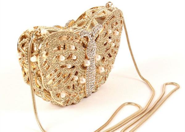 Custom Ladies Butterfly Shape Gold Evening Bag , Wedding Diamond Evening Clutch Bags