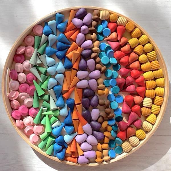 Baby Wooden Constructor Set Nordic Wooden Rainbow Blocks Loose Parts Montessori Educational Toys Children Toddler Baby G