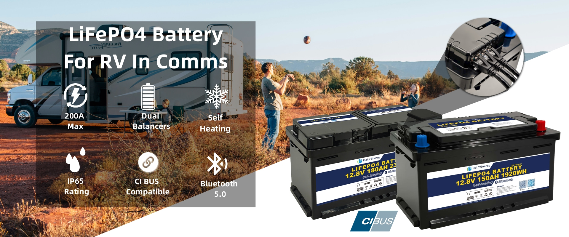 Новый большой емкости H8 DIN 12V180Ah перезаряжаемый аккумулятор LiFePO4 для RV Camper