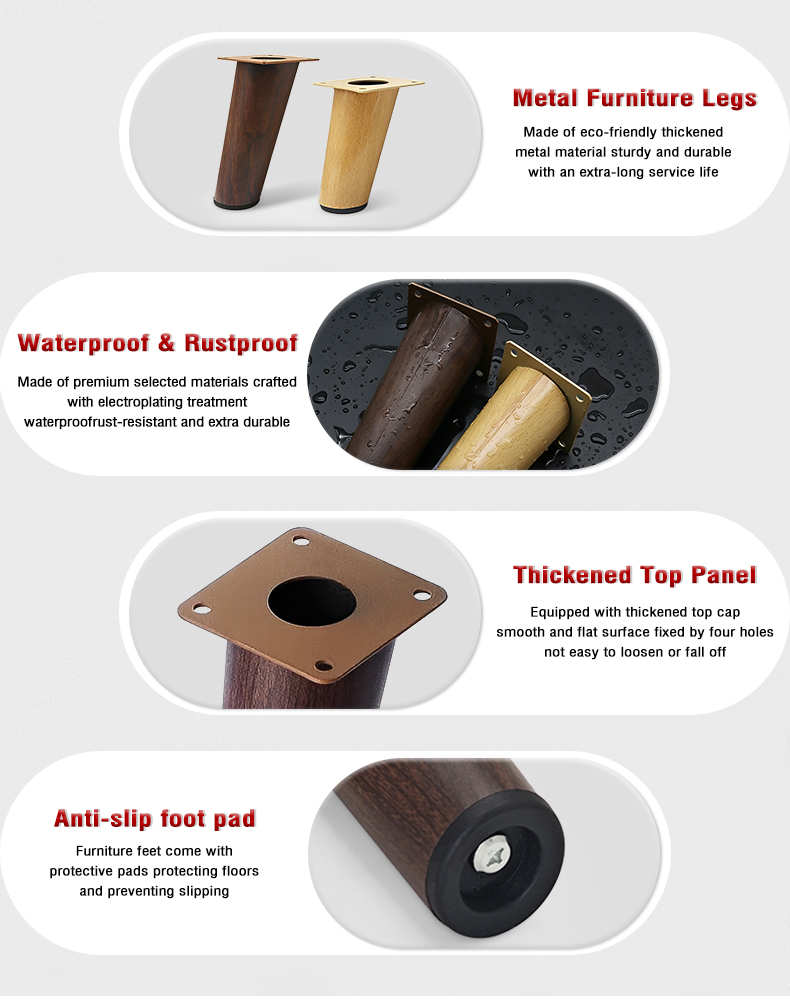 New Chinese Style Furniture Hardware Wood Grain & Black Sofa Legs Conical Heightening Support Feet for TV Cabinet & Coffee Table