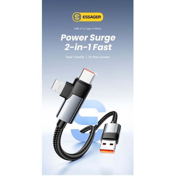 ESSAGER ES-X59 2 In1 Usb To Micro USB C Fast Charging Cables 7A Pd 100W