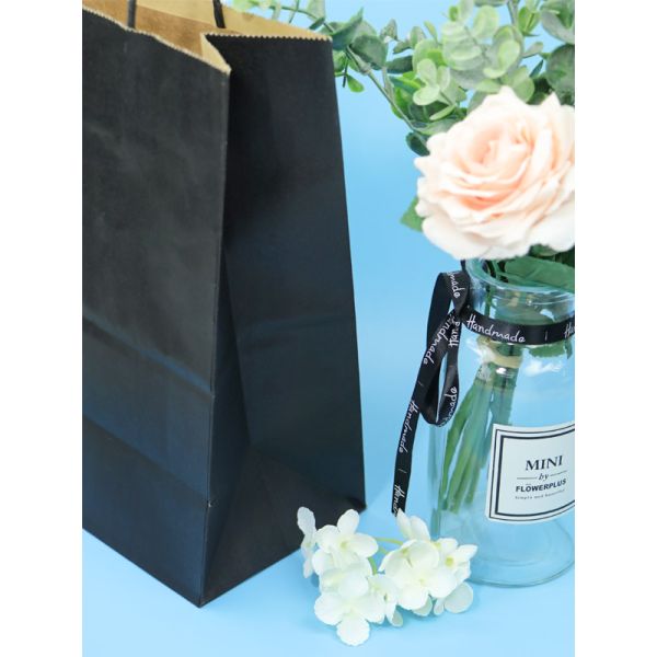 Бумажные бумажные мешки Эко ручки, черные бумажные мешки Крафт без печати