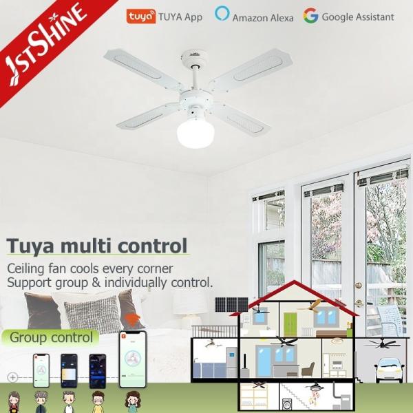 Ventilador de teto de controle remoto OEM com acabamento branco clássico 1stshine e 4 lâminas de MDF