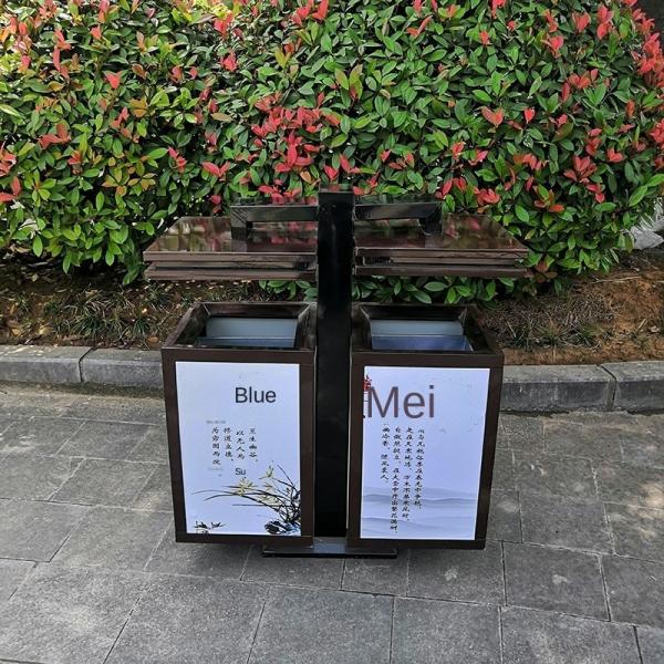 Outdoor 4 Compartment Trash Can Stainless Steel Trash Can For Street Park
