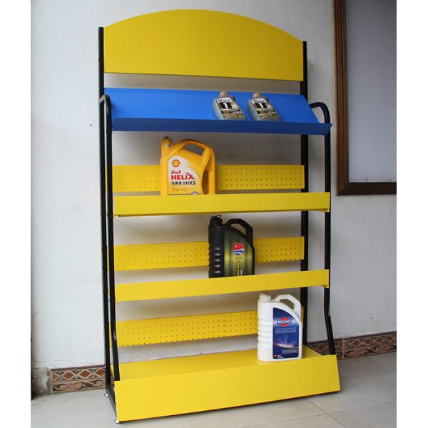 Yellow Color 4 Tier Metal Freestanding Shelves For Car Accessories Store