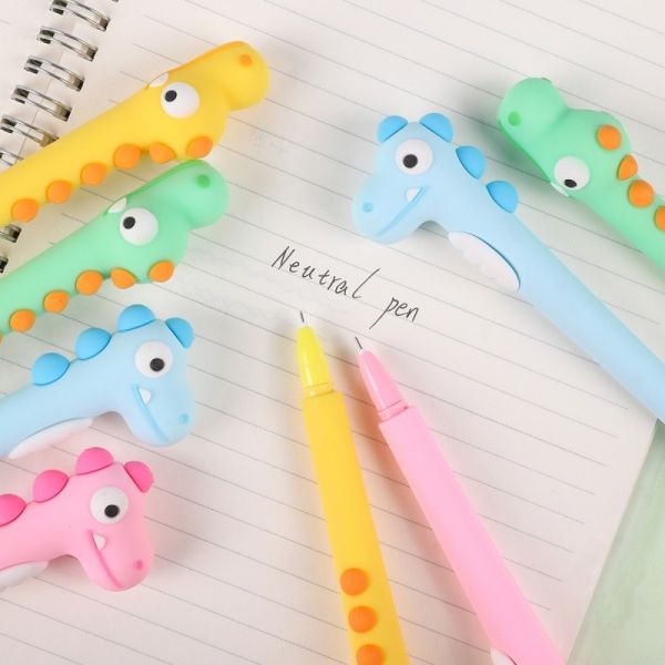 Unique Design Cartoon Crocodile Dinosaur Silicone Gel Pens for Kids