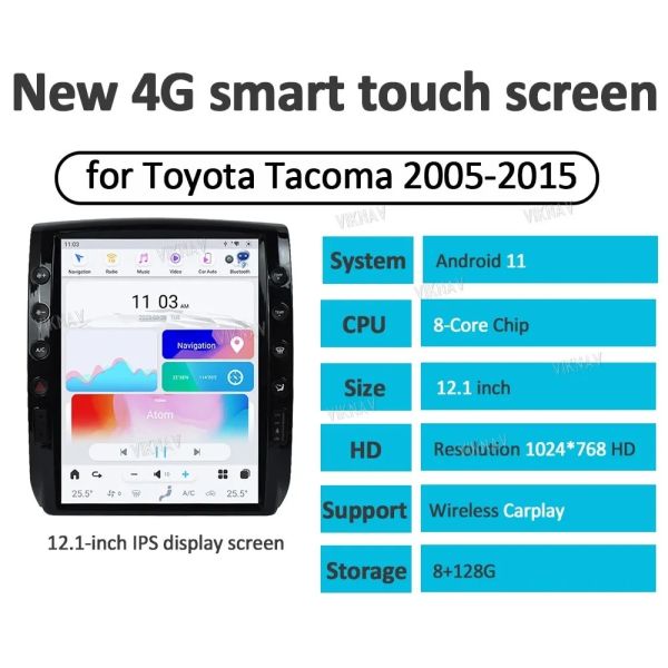 Для 2005-2015 Toyota Takuma 12,1 дюймовый сенсорный экран Автомобильное радио Навигация GPS Мультимедиа DVD-плеер Беспроводной Carplay 4G