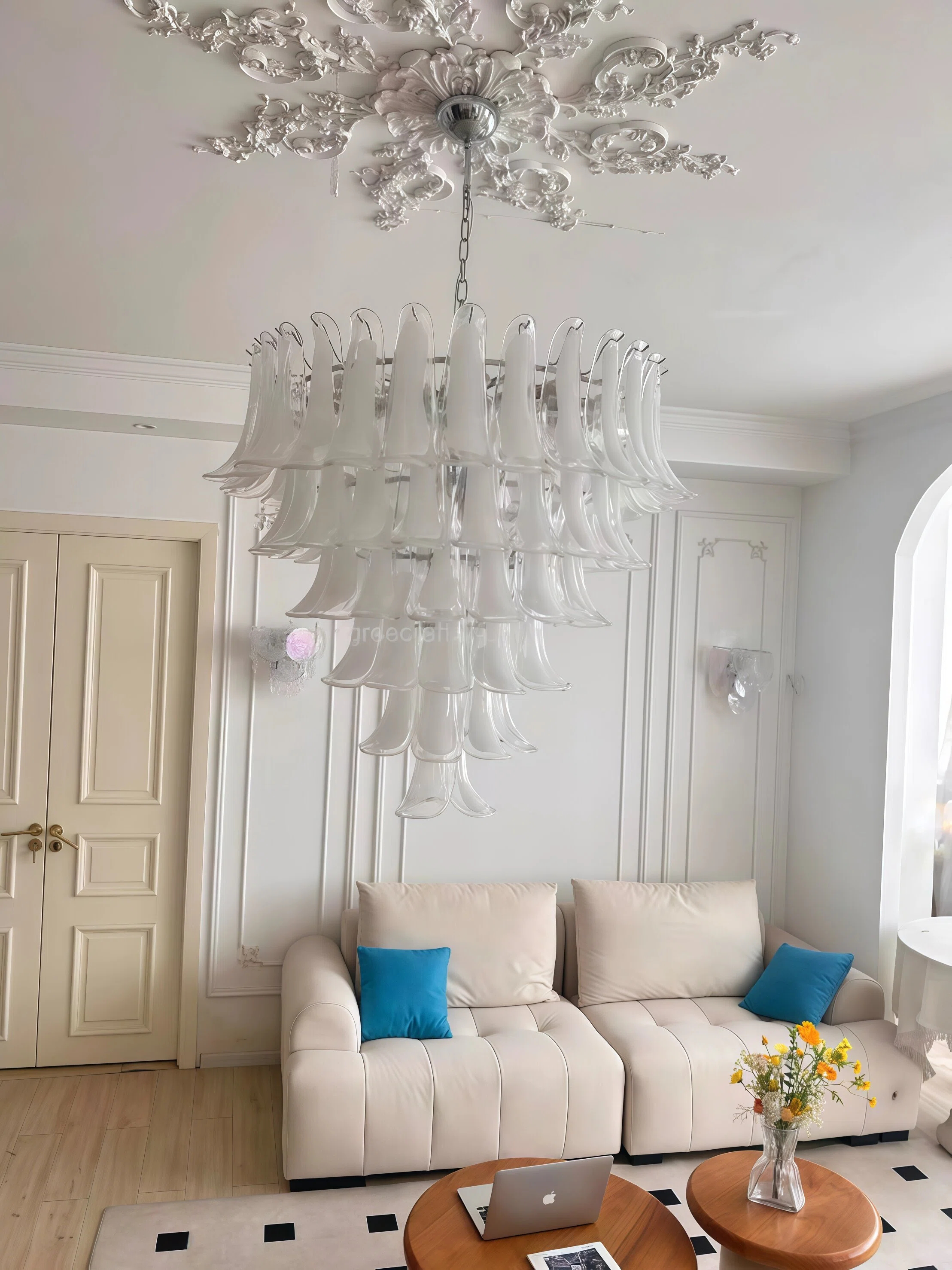 JYLIGHTING Luxury Cascading Pink Glass Pendant Chandelier, Stainless‑Steel Framed Decorative Hanging Light for Reception Room and Upscale Residential Projects