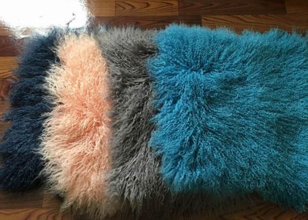 Mongolian fur pillow TIBETAN MONGOLIAN SHEEPSKIN FUR CUSHION BLACK - 45cm