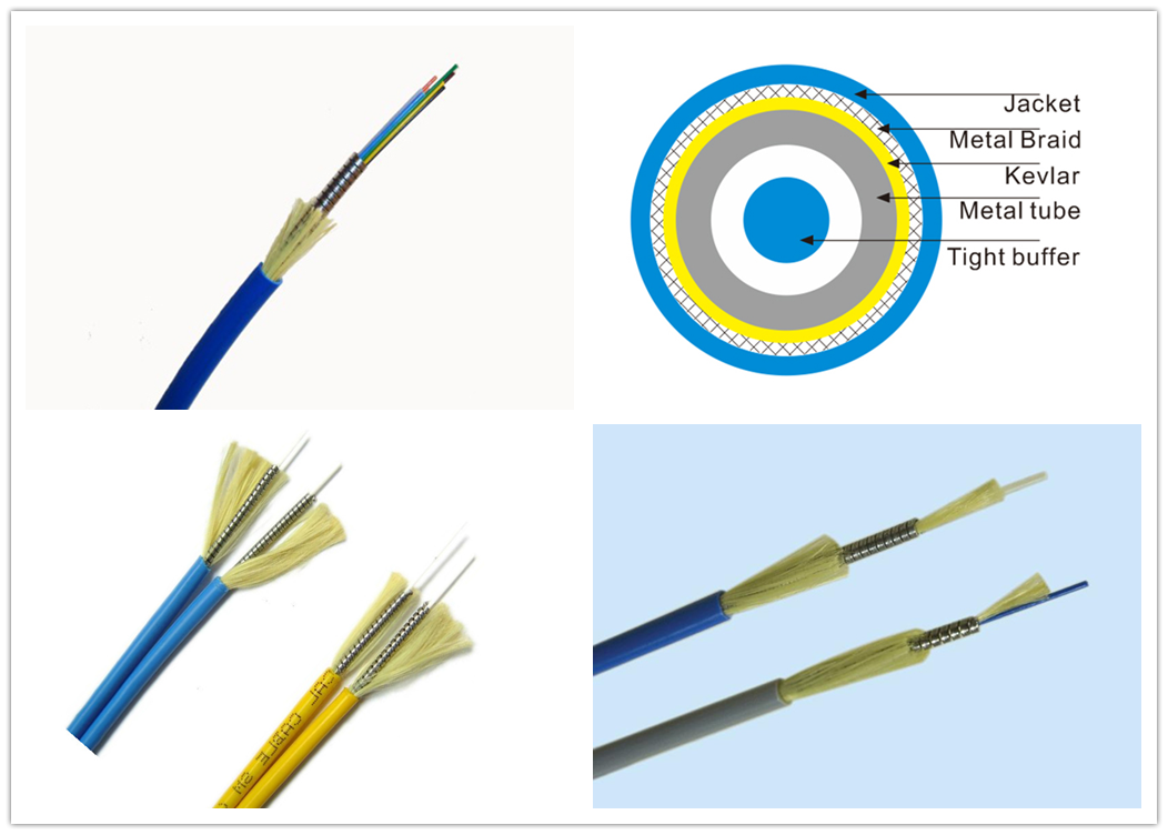 Single Mode Fiber Optic Cable , Armored Fiber Cable Indoor With LSZH / Steel Tube