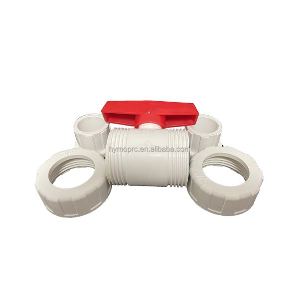 Socket/Thread Connection PVC High Pressure Ball Valve with Blue Handle in White Grey