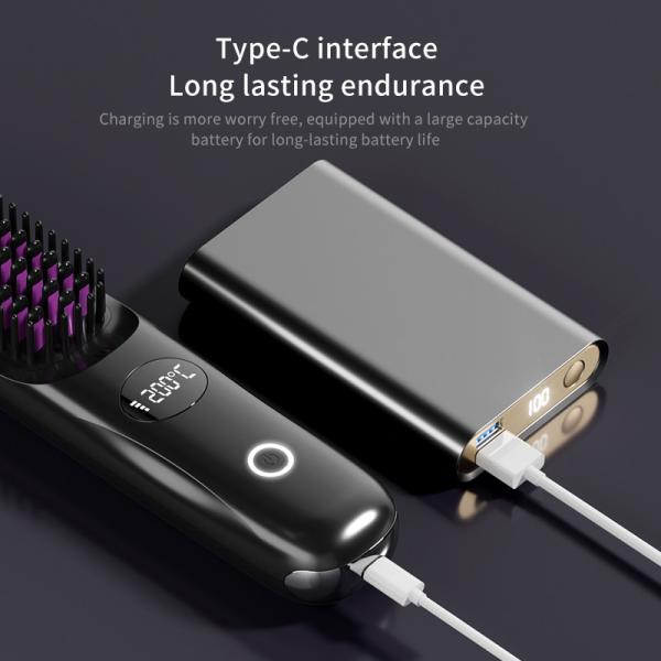Personal Care Hair Dryer Electric Brush Hot Air Comb Heat USB Wireless Rechargeable Hair Straightener Brush