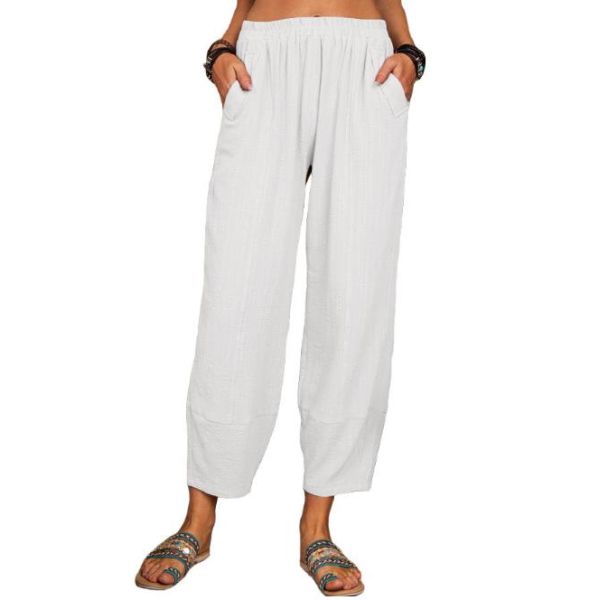 Pantalons longs occasionnels de polyester de toile lâche de la couleur solide des femmes faites sur commande d'habillement
