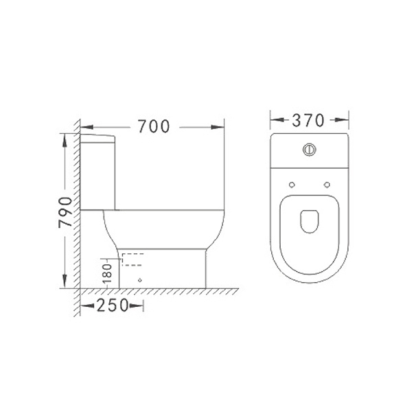 Durable Two Piece Commode Small Wash Down WC 390x690x780mm Orin ORE5280