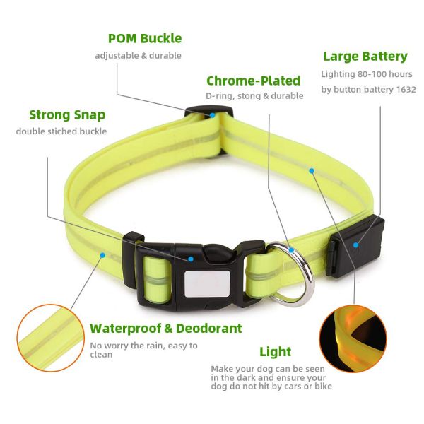 Adjustable Waterproof LED Dog Collar 17.7 - 24.8 Inch PVC / POM Plastic Buckles
