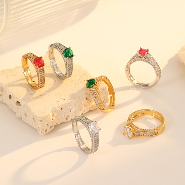 Custom 18K Gold Plated Brass Zircon Ring High End Open Adjustable Fashion Versatile and Elegant Women's Jewelry Rings