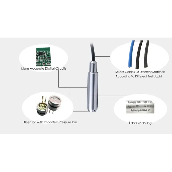4-20mA Output Liquid Level Transmitter with Stainless Steel and IP68 Waterproof Pressure Transducer Level Sensor