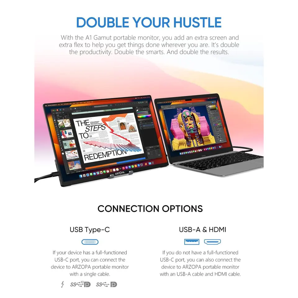 Double IPS 15.6inch Portable Monitor USB Powered LCD Screen 1920x1080