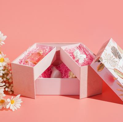 Square 2 Layer Cardboard Gift Packaging Boxes First Layer Could Be Opened Pink Gray