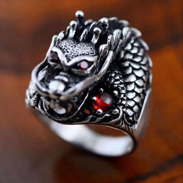 Men's Thailand Sterling Silver Dragon Ring Vintage Jewelry (R121405)