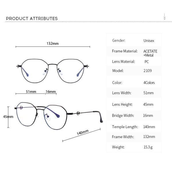 Eyeglasses анти- голубых светлых стекел металла ацетата оптически обрамляют объектив ПК