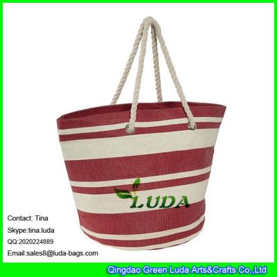 LUDA red and white stripe beach totes paper straw made extra large beach bag