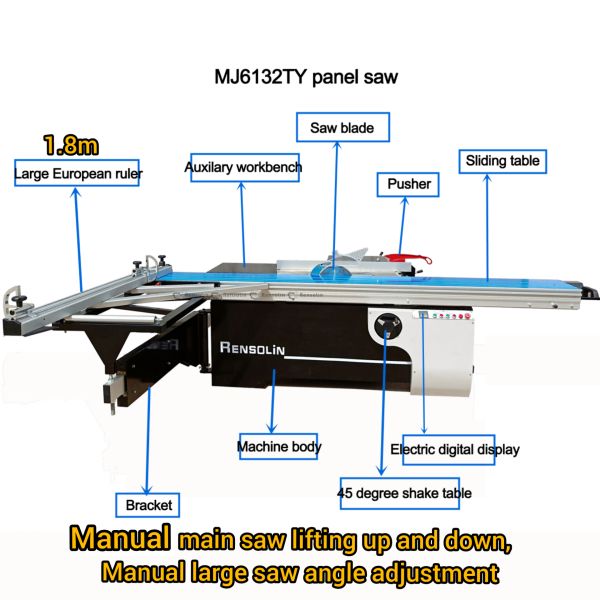 Scie à panneaux coulissante pour le travail du bois 0,75 kW, table de scie de 60 mm