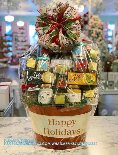 Cellophane Wrap For Gift Baskets, Opp Plastic Gift Bags With Red Bows Ribbon Wrap for Baskets & Gifts