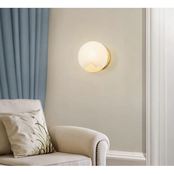 Modern wall lamp round glass bedroom bedside lamp designer light luxury lamp Nordic living room background wall lamp