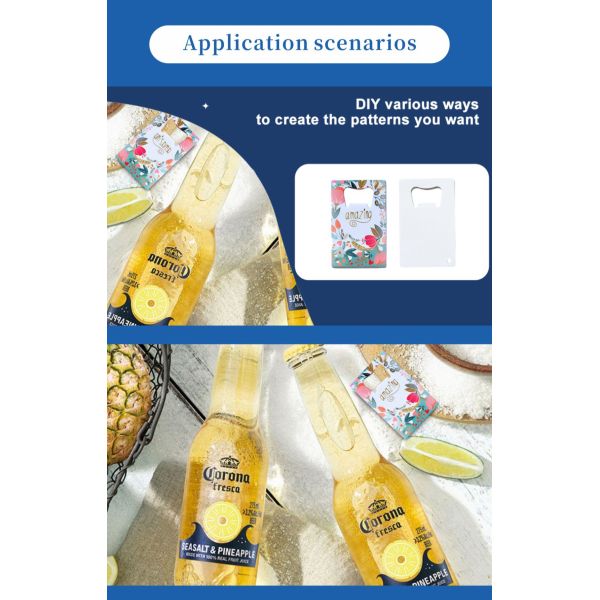 Wholesale Custom Logo Printed Aluminum Bottle Opener Sublimation Wine & Beer Opener with Card Novelty Gifts Heat Press Blanks