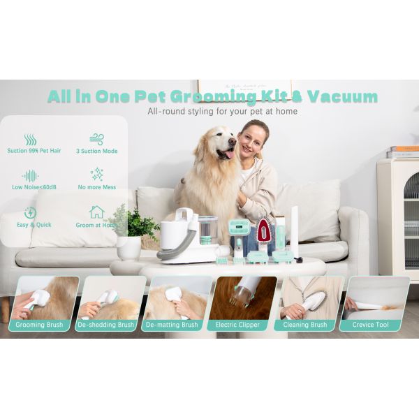 6-in-1 Pet Grooming Vacuum Cleaner for All Pet Hair Types and Lightweight Design