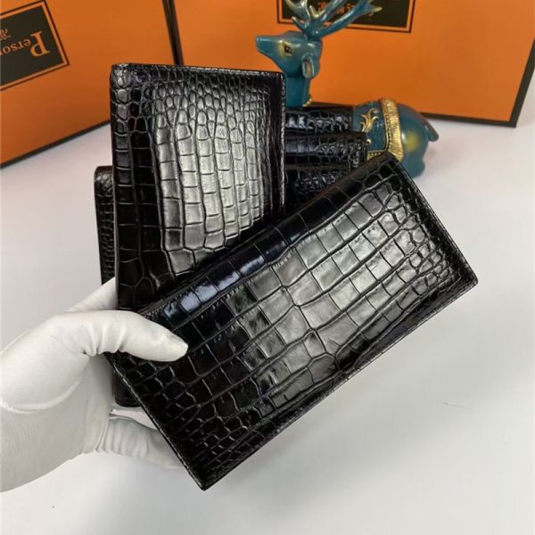 Genuine Crocodile Belly Skin Businessmen Bifold Clutch Purse Wallet Authentic Alligator Leather Male Long Card Holders