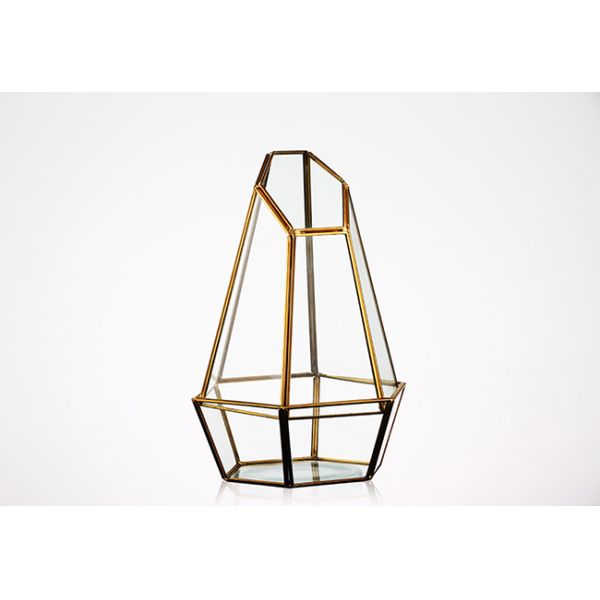 Custom Large Crystal Vases , Clear Gold Geometric Vase Metal + Glass Material