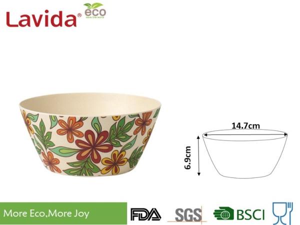 Popular Latest Design Bamboo Fiber Bowls Round Shape With Decal Paper Printing