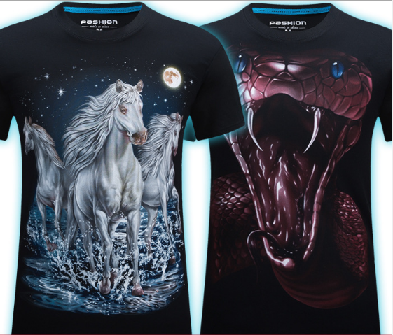 Summer Men's 3D Personality T-shirt Short Sleeve Stereo Wolf Head Pattern Big Size Gain/ Garment