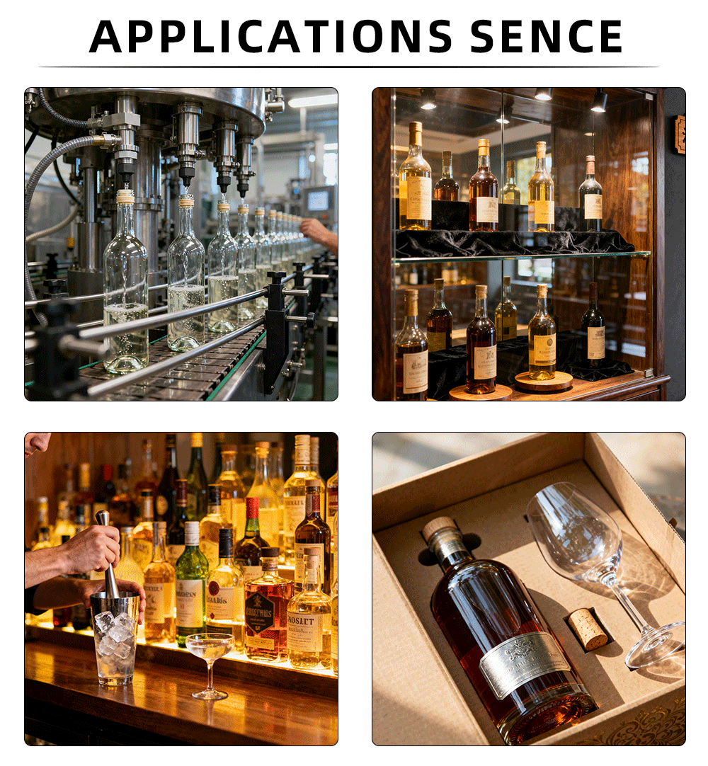 CE Certified 700ml 750ml Custom Label Glass Liquor Bottle For Vodka Whiskey Spirits