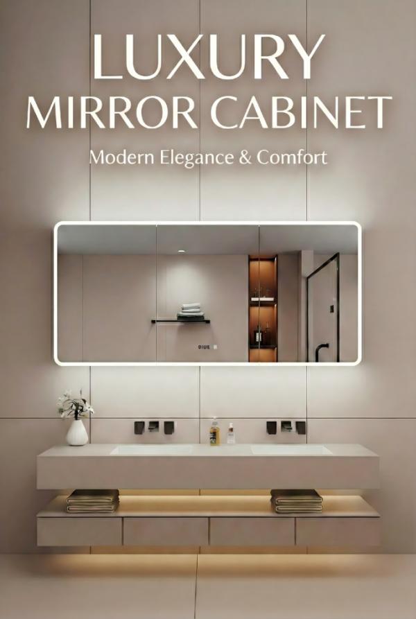 Kingstin LED Mirror Cabinet,Mirror with Defogger & Memory Function, Built-in Socket/USB for Hair Dryer, Digital Display