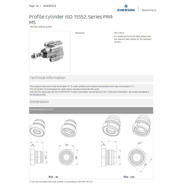 compact design Profile pneumatic Cylinders ISO 15552 Series PRA-MS