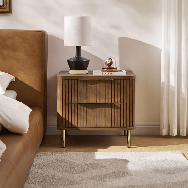 Vintage Solid Wood Bedside Table Furniture Bedroom Bedside Cabinet With Metal Foot