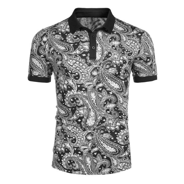 Tecido de malha Homens Slim Fit Paisley Polo T-shirts Floral Impressão camisa MACTING