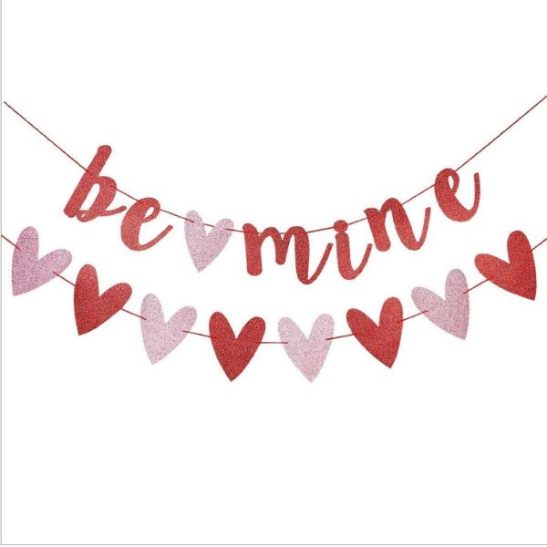 знамя знака дня Святого Валентина деталей украшения партии сердца яркого блеска 10.5cmx16cm счастливое