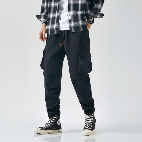 Брюки разминки Waisted случайной на открытом воздухе резинки людей высокие мешковатые со сплошным цветом карманов